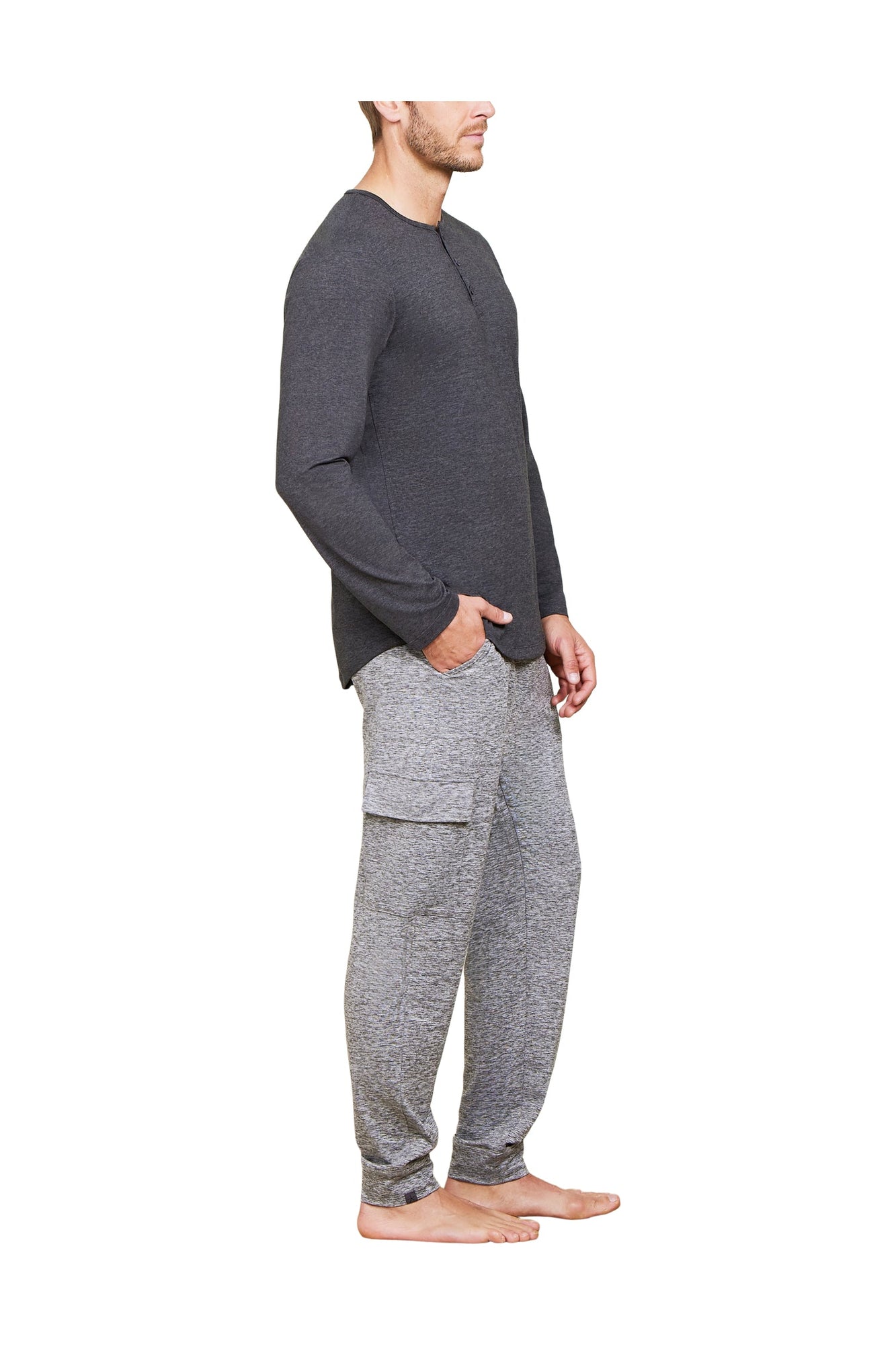Mens | Malibu Collection Butterchic Long Sleeve Henley | He Carbon