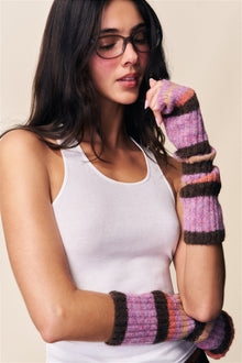 Womens | Rib Arm Warmers | Striped Pink Multi