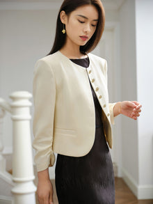 Roundneck Golden Button Blazer | Beige