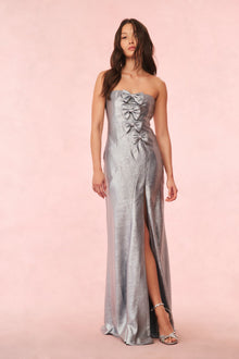 Elmina Strapless Metallic Gown | Metallic Baby Blue