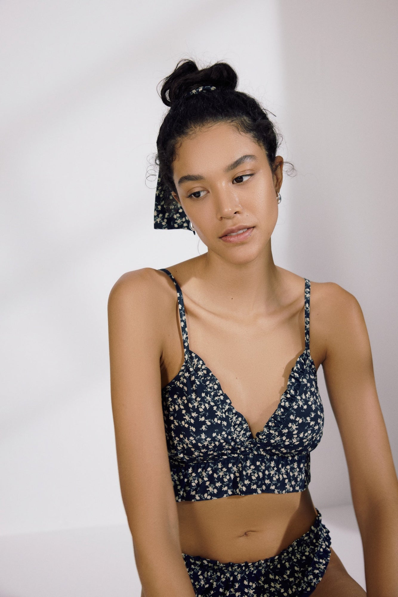 Moonflower Silk Bralette | Navy/Ivory