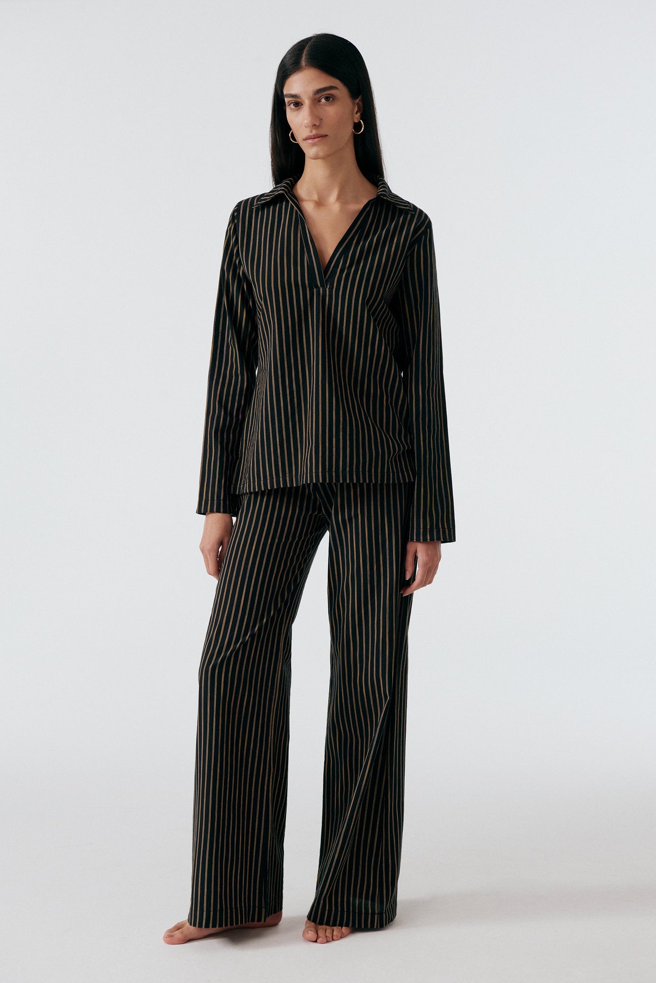 Hollywood Shirt Top | Black Striped