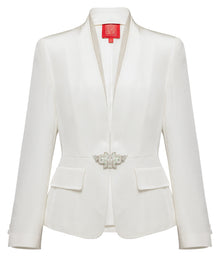 Silk Waist-Defining Blazer Coat | White