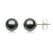 Womens | 8-9mm Round Black Freshwater Pearl | Stud Earrings | 14K Yellow Gold