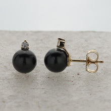 Womens | 8-9mm Round Black Tahitian Pearl | Stud Earrings - II | 14K Yellow Gold