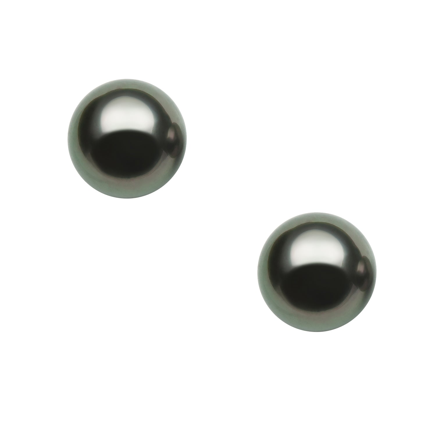 Womens | 8-9mm Round Black Tahitian Pearl | Stud Earrings - I | 14K Yellow Gold