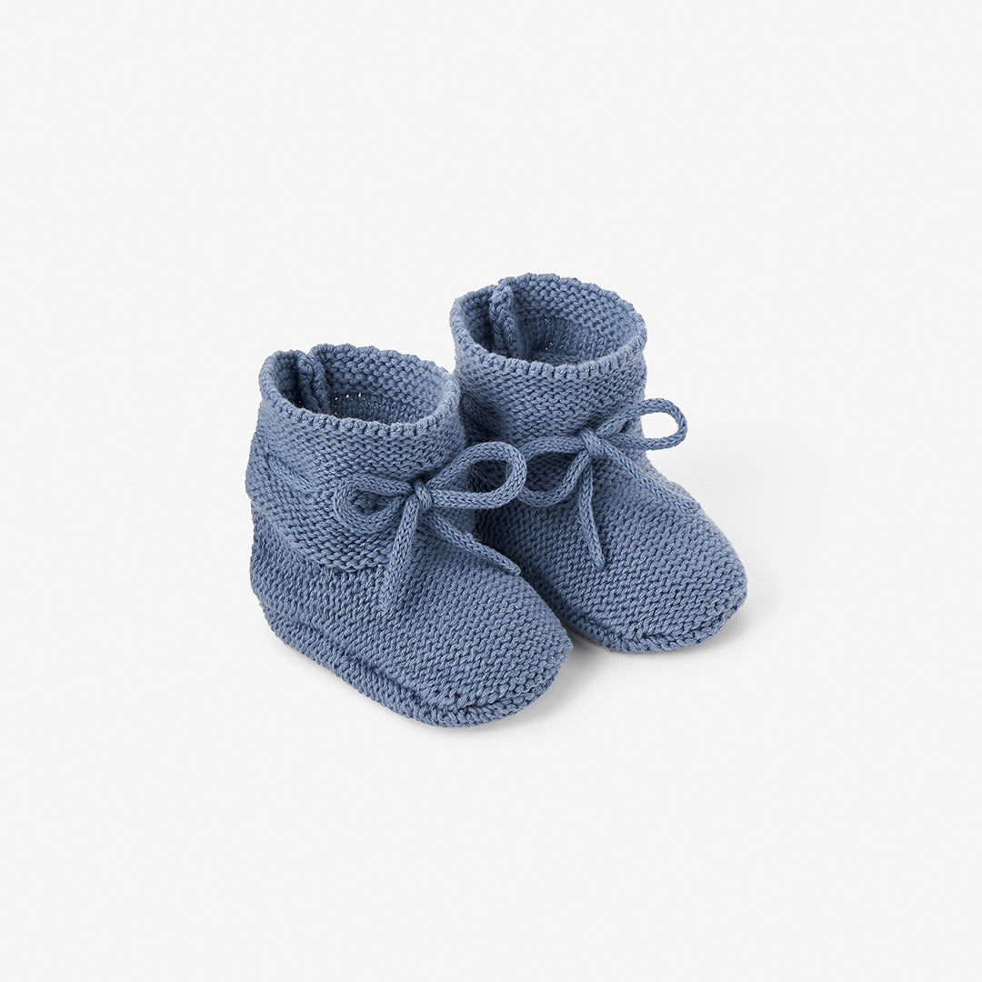 Boys | Slate Blue Garter Knit Baby Booties | Blue