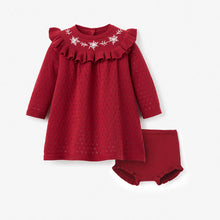 Girls | Hand Embroidered Snowflake Dress & Bloomer Set | Red