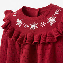 Girls | Hand Embroidered Snowflake Dress & Bloomer Set | Red