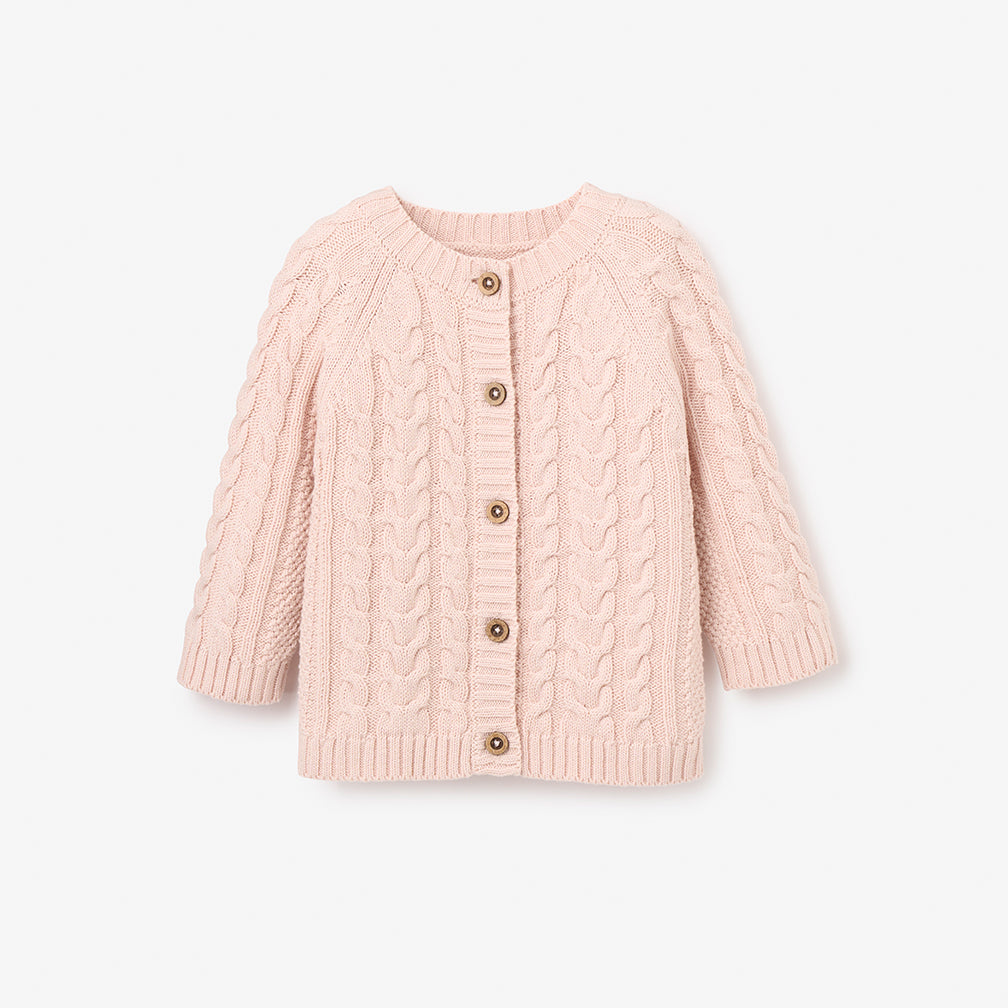 Girls | Pale Pink Horseshoe Cable Knit Baby Cardigan | Pink