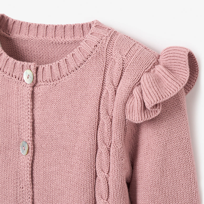 Girls | Mauve Flutter Sleeve Cable Cardigan | Mauve
