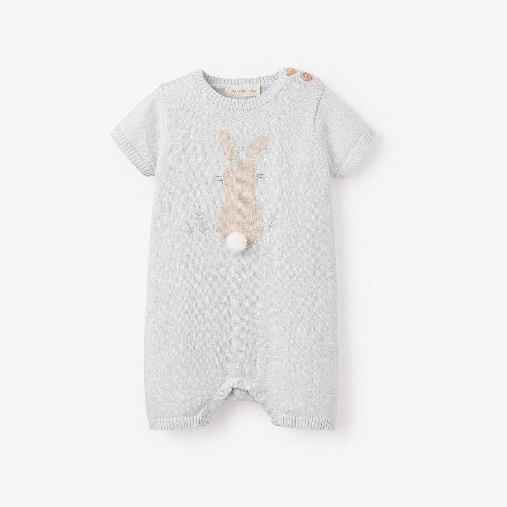 Boys | Pale Blue Bunny Knit Shortall Romper | Blue