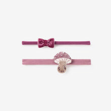 Girls | Velvet Bow + Mushroom Headband Set | Dark Violet