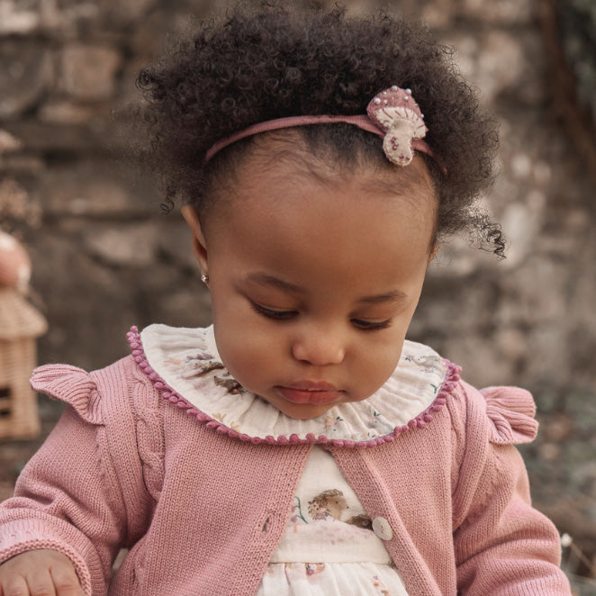Girls | Velvet Bow + Mushroom Headband Set | Dark Violet