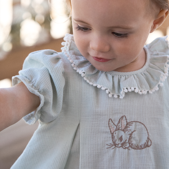 Girls | Bunny Embroidered Dress | Aqua
