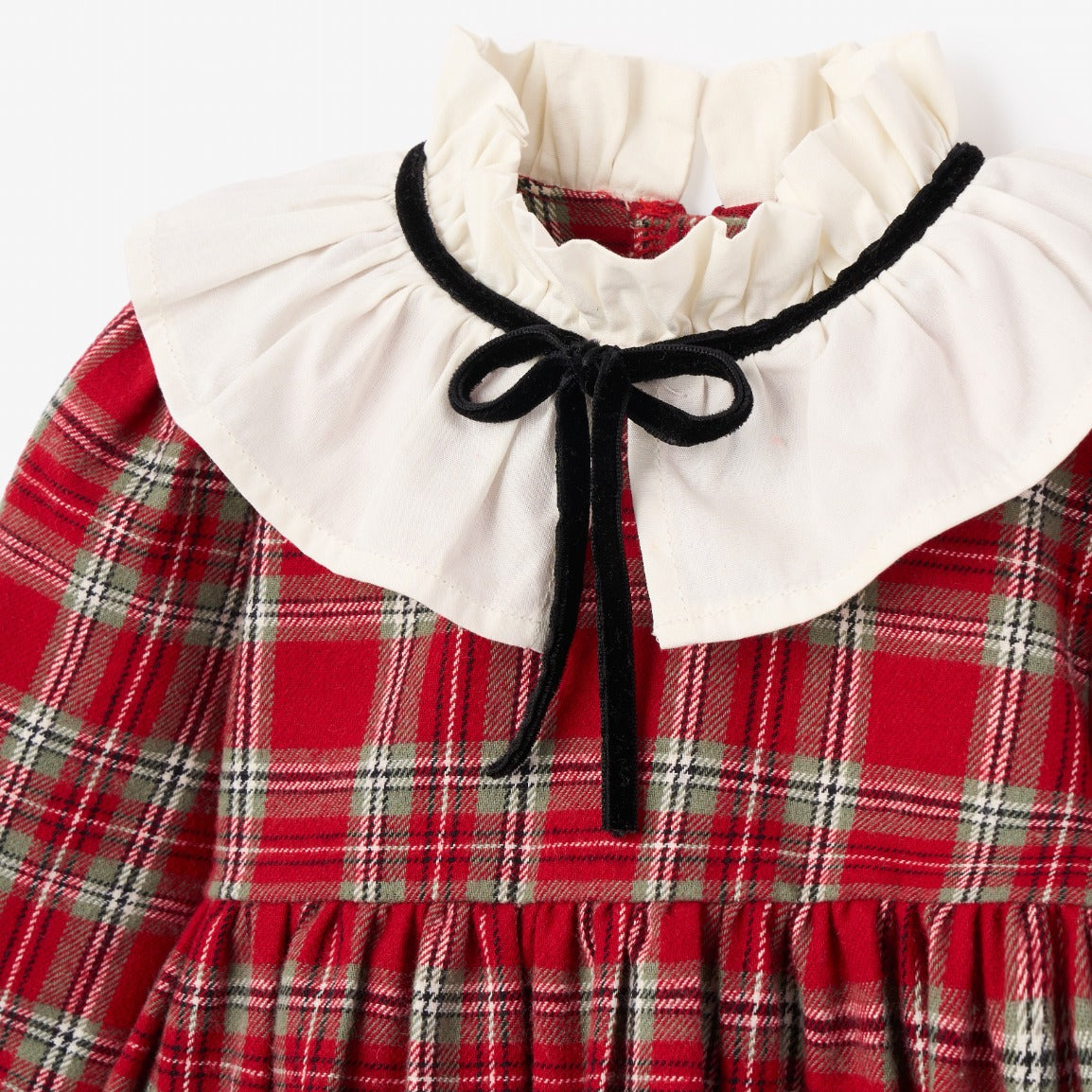 Girls | Holiday Red Tartan Dress w. Pleated Collar | Red