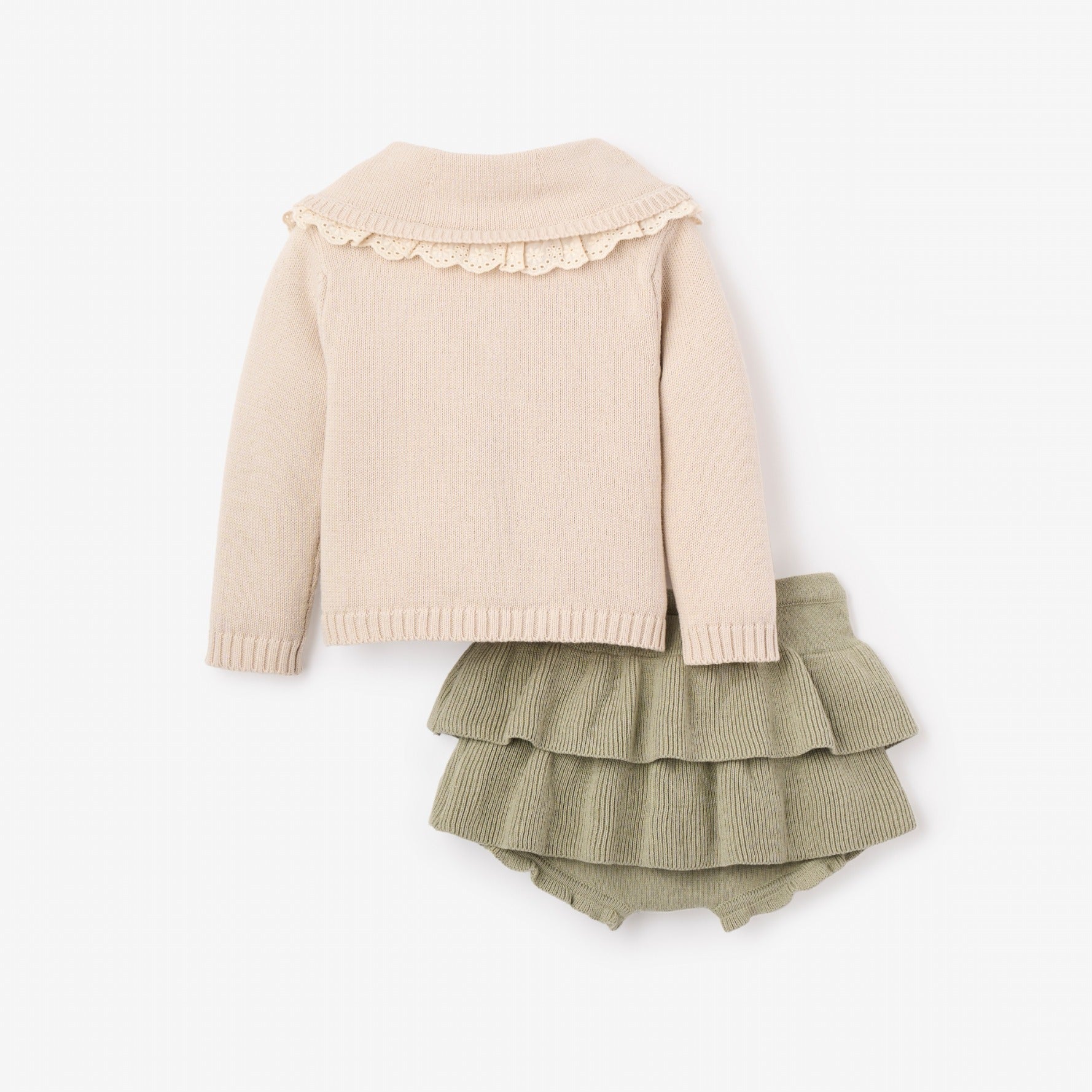 Girls | Embroidered Collar Sweater + Skirt Set | Sage