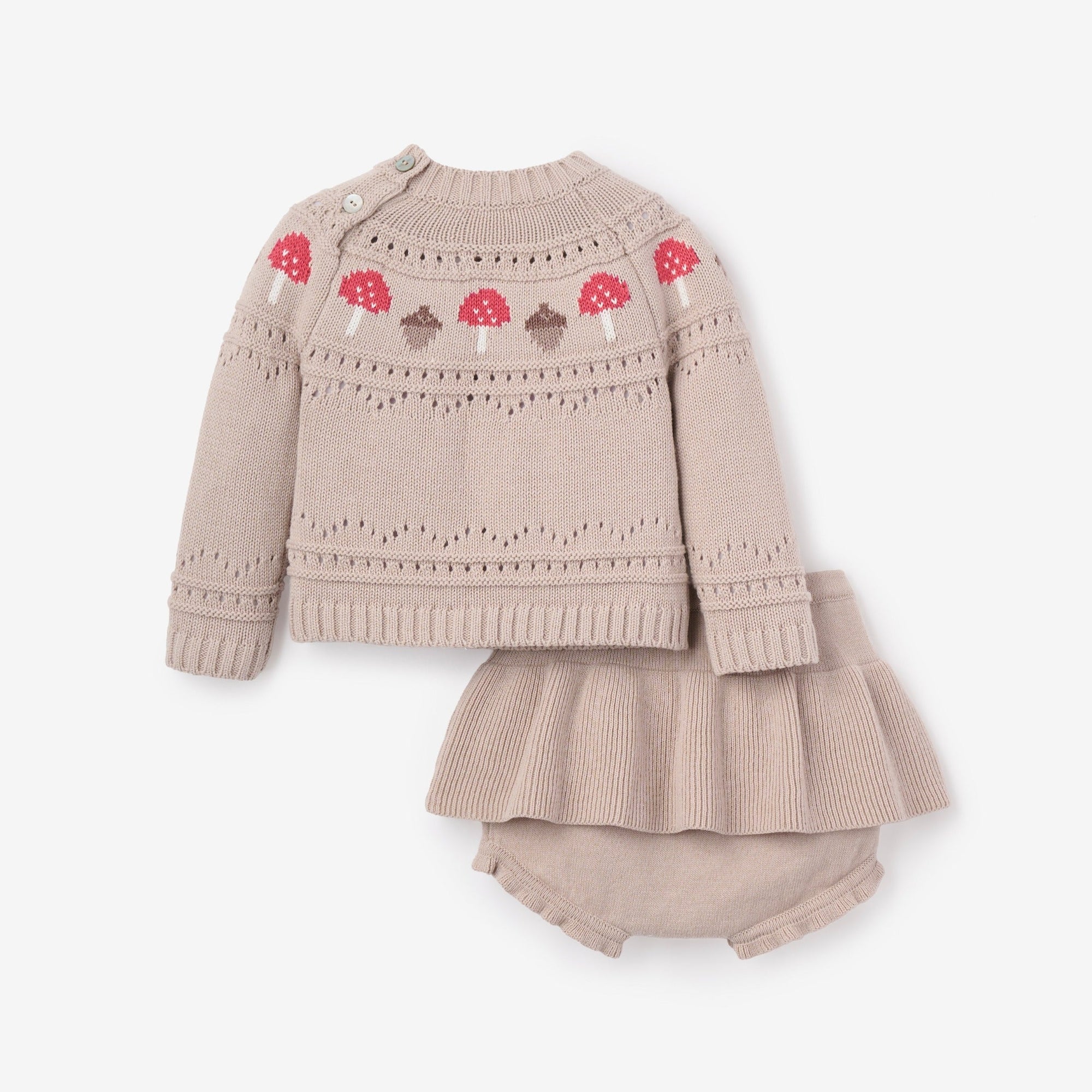Girls | Mushroom Fairisle Knit Sweater + Skirt Set | Taupe