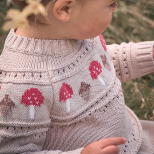 Girls | Mushroom Fairisle Knit Sweater + Skirt Set | Taupe