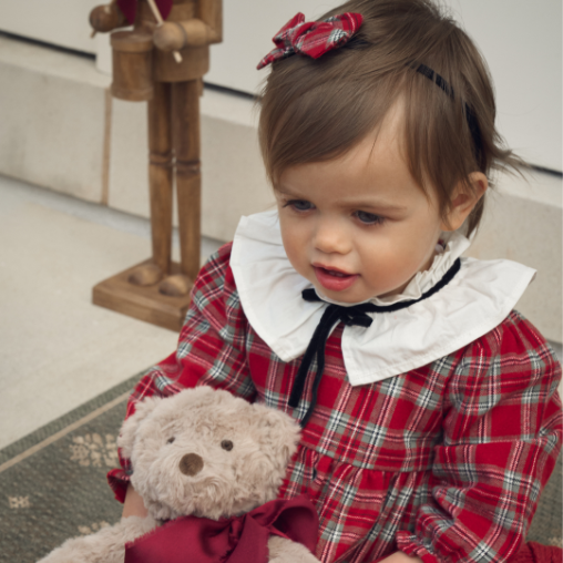 Girls | Holiday Red Tartan Dress w. Pleated Collar | Red