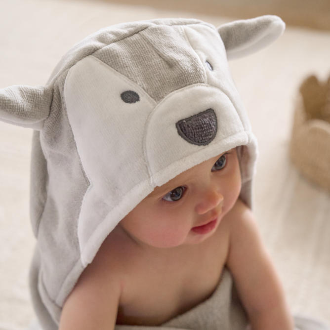Unisex | Gray Wolf Hooded Baby Bath Wrap | Gray