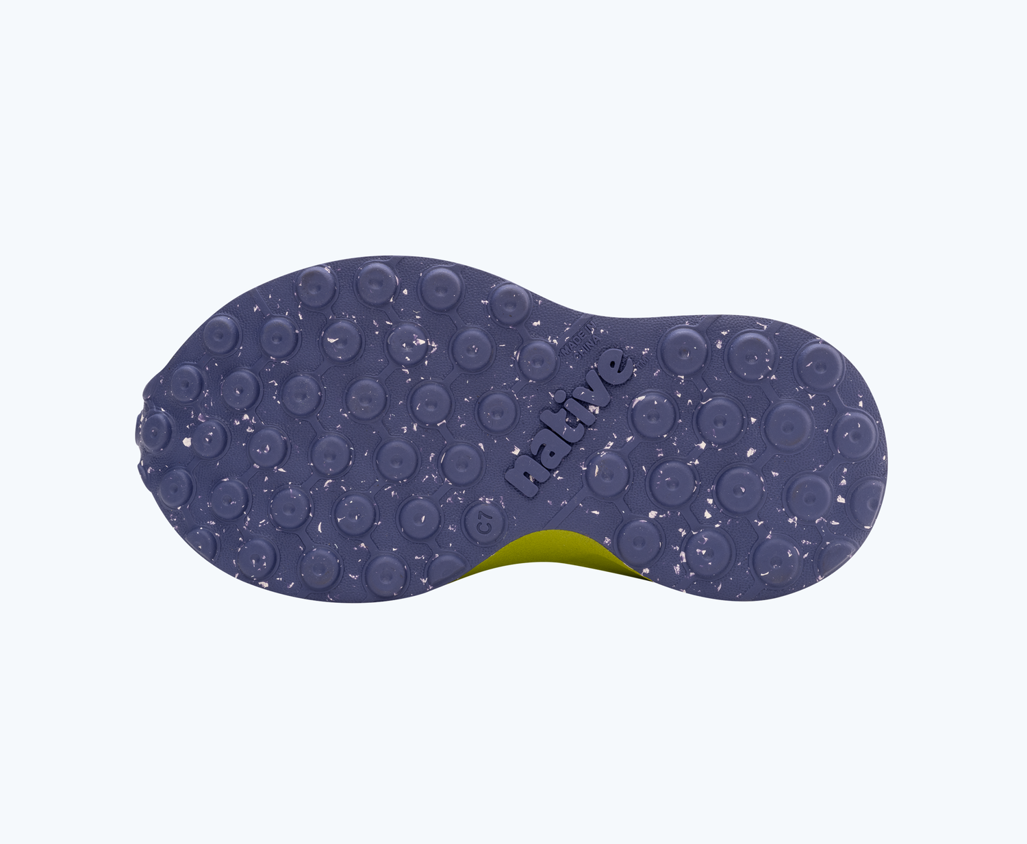 Bottom view of a Native Shoes Kids Robbie Roam Kids | Bone White/ Seaweed Green/ Ink Speckle Rubber Footwear