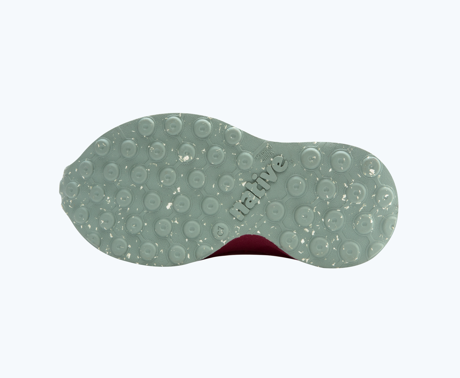 Bottom view of a Native Shoes Kids Robbie Roam Kids | Balos Pink/ Root Red/ Relax Speckle Rubber Footwear
