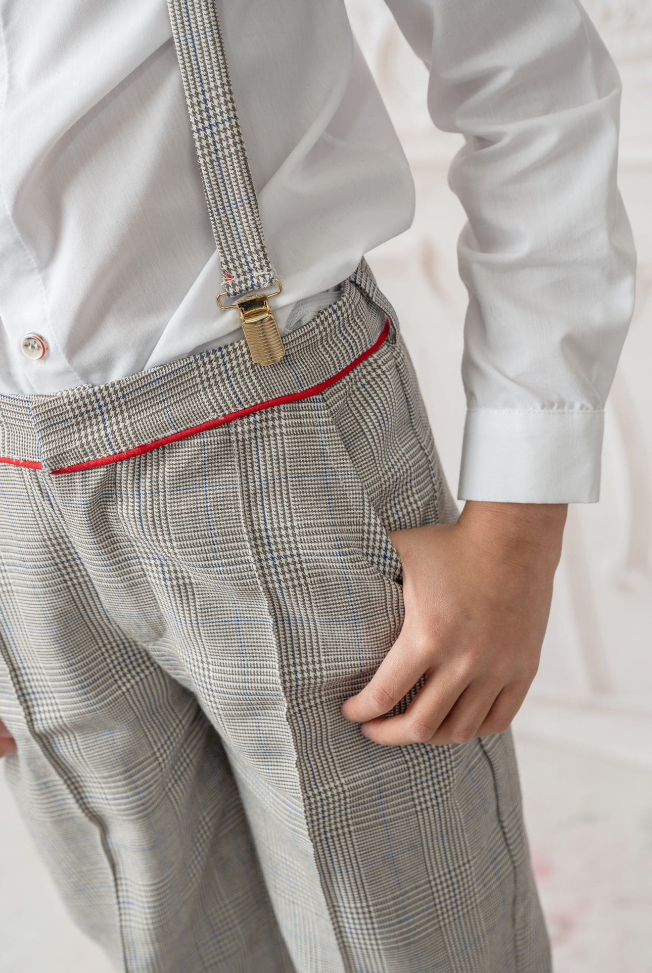 Boy | George Tartan Print Top and Pants Set | White x Black x Gray