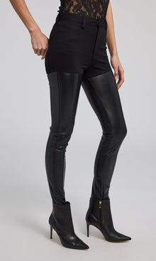 Petra Vegan Leather Combo Ponte Pant | Black