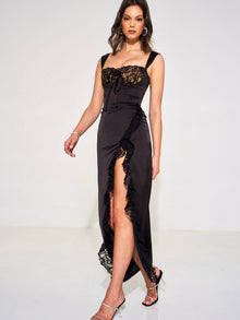Freddie Lace Satin Maxi Corset Dress | Black