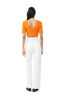 Cotton Poplin O-neck Cropped Smock Top | Vibrant Orange