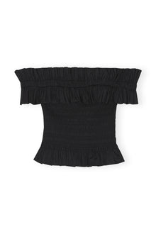 Cotton Poplin Off-shoulder Smock Top | Black