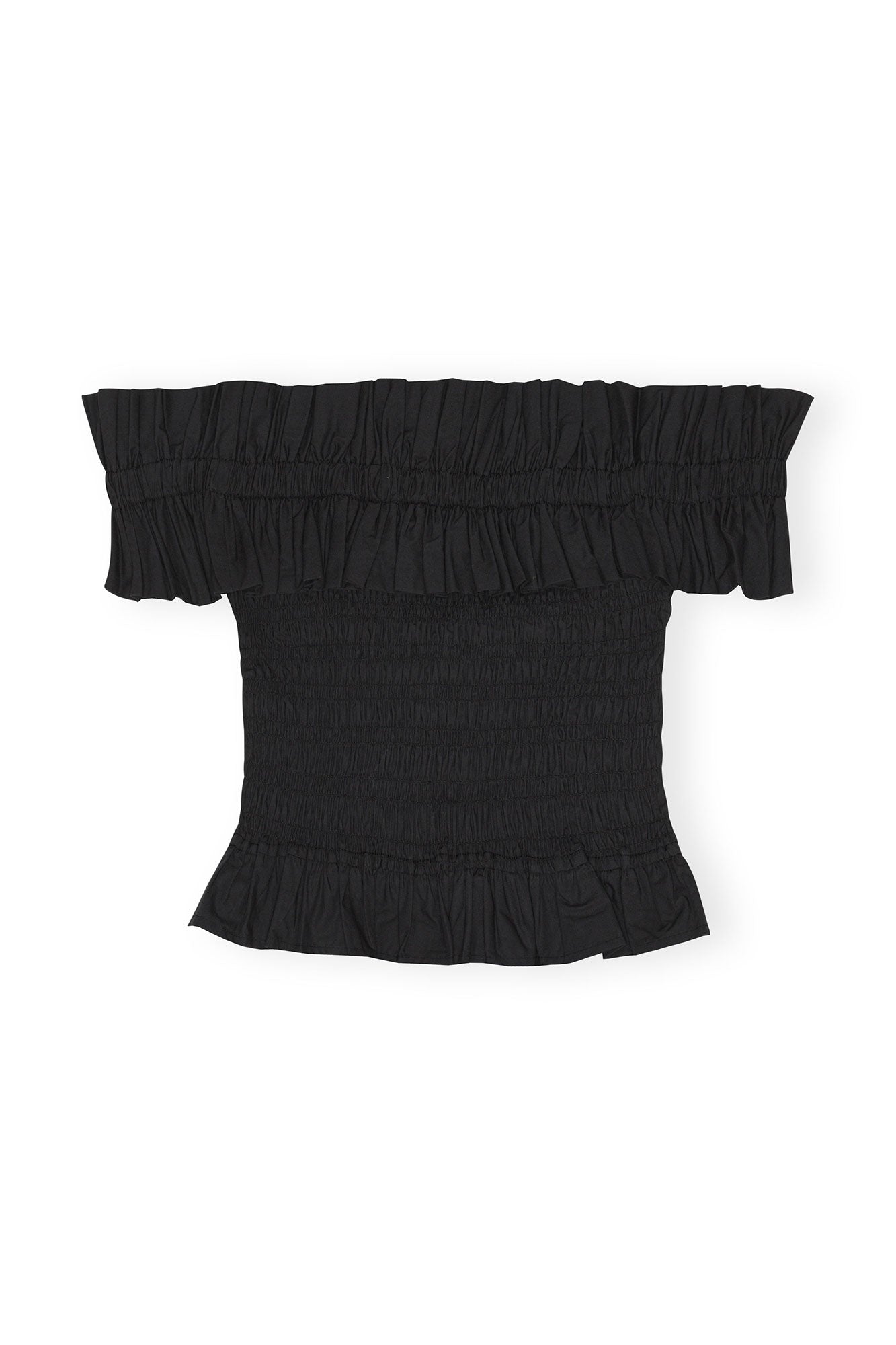 Cotton Poplin Off-shoulder Smock Top | Black