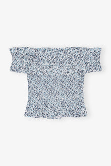 Printed Cotton Off-shoulder Smock Top | Glacier Lake