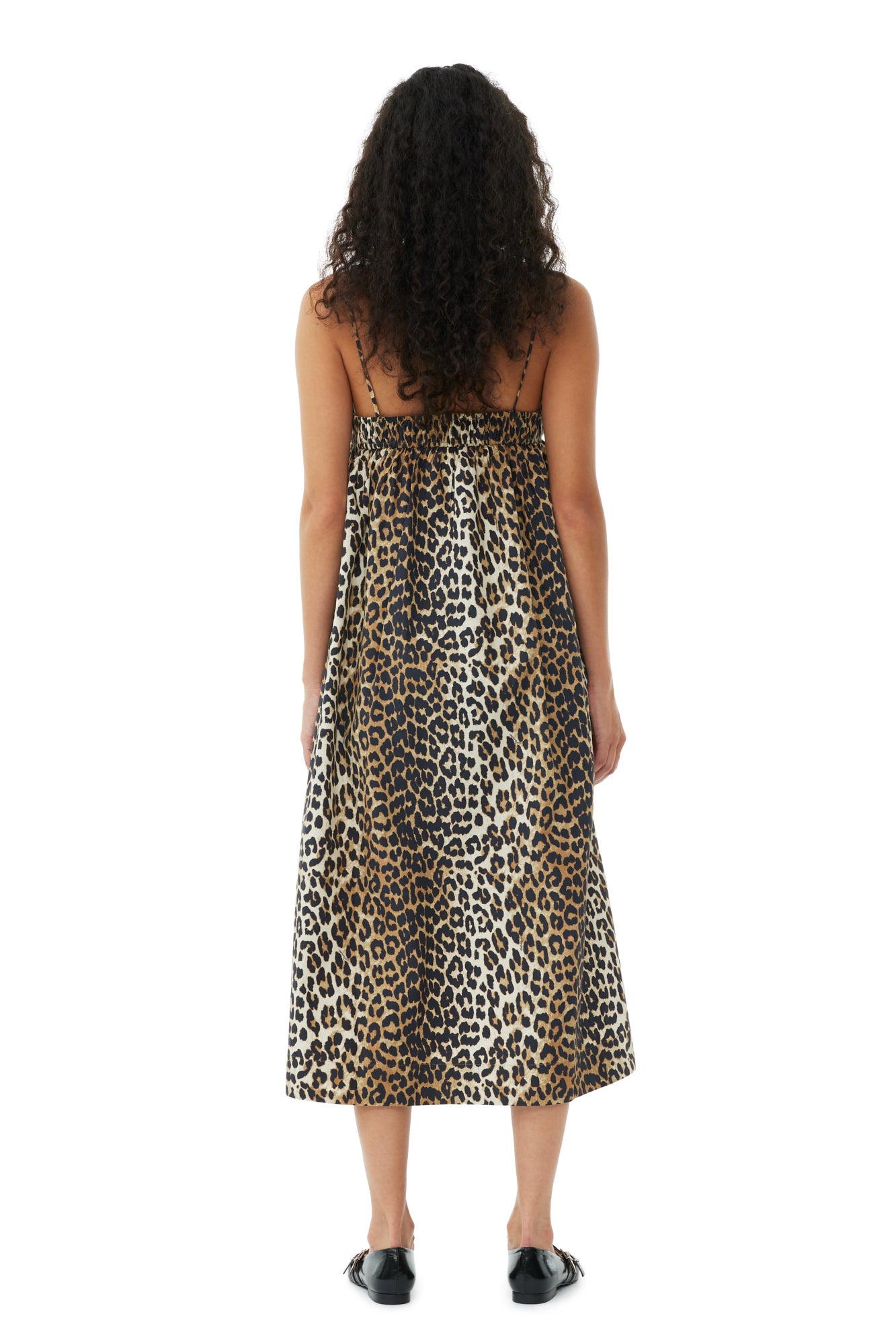 Printed Cotton Midi Strap Dress | Leopard