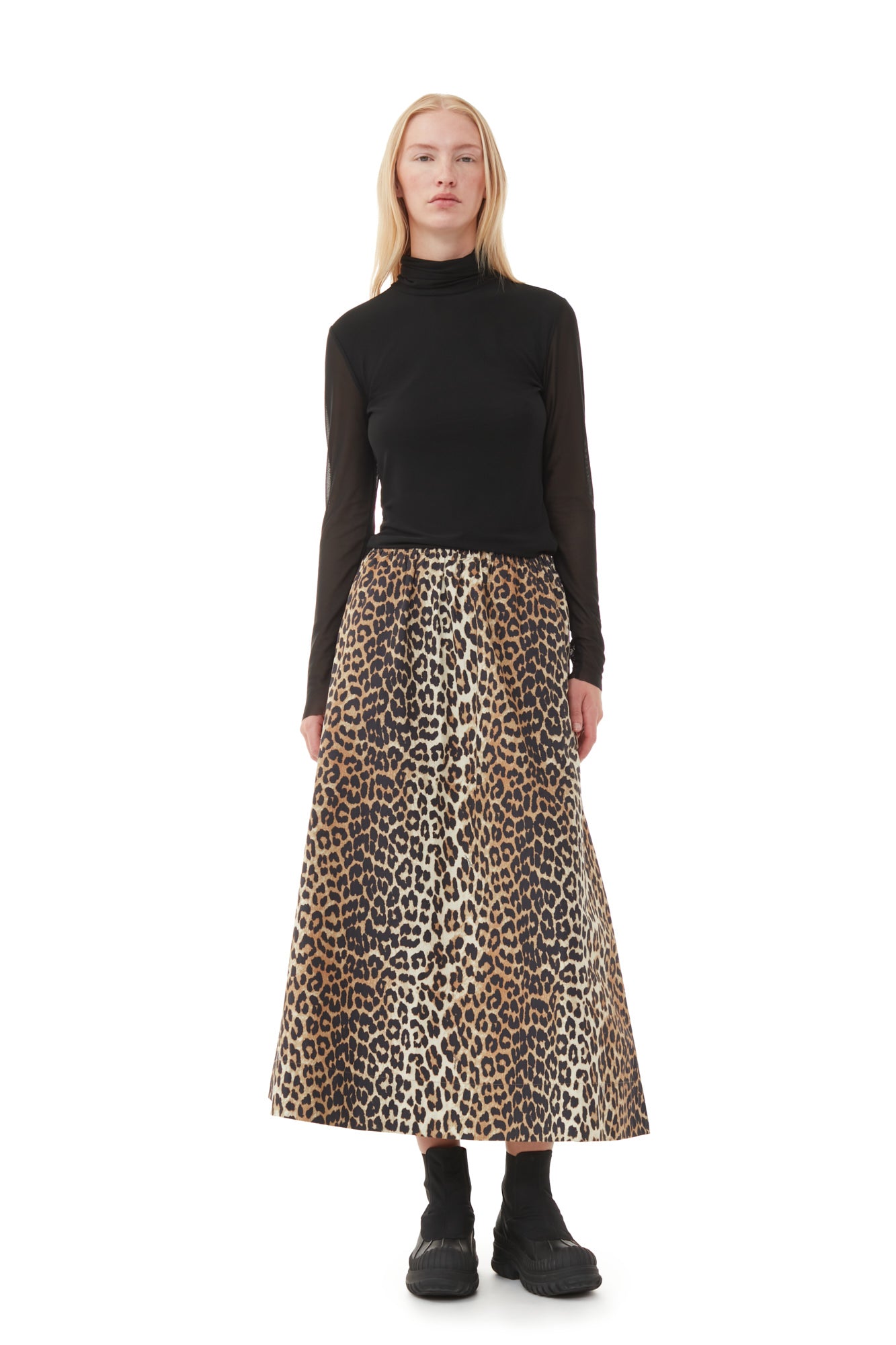 Printed Cotton Elasticated Maxi Skirt | Leopard