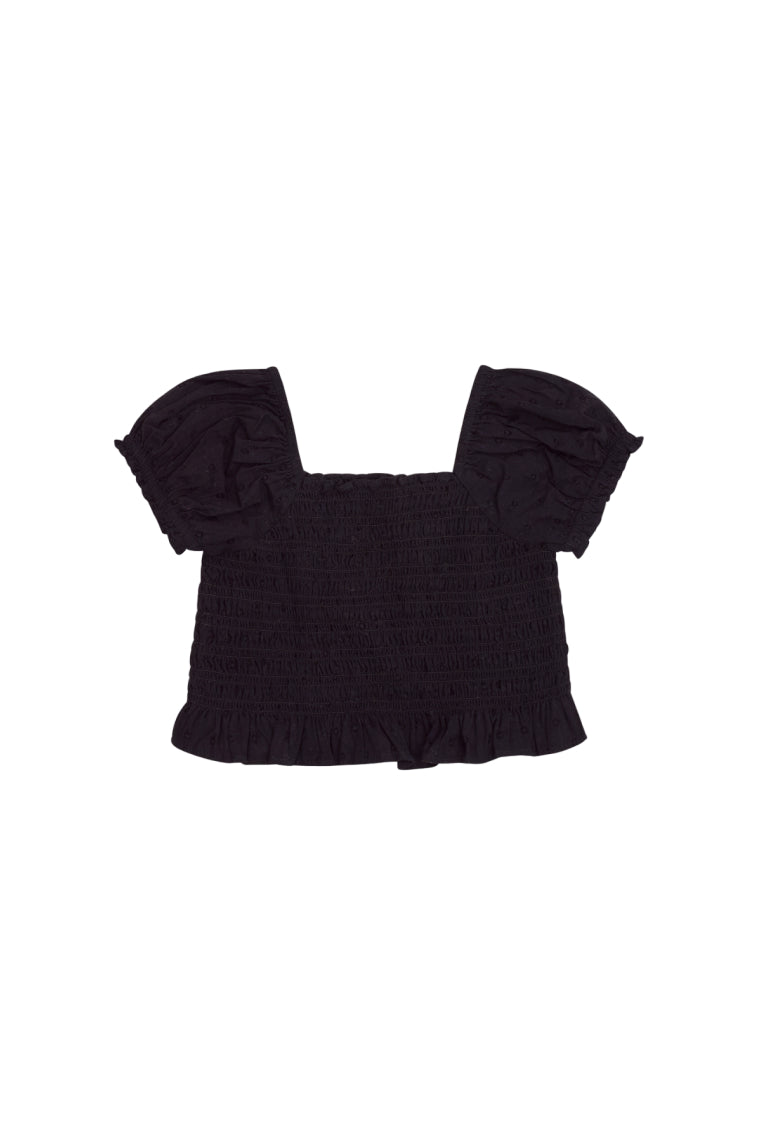 Girls Fabielle Cotton Ruffle Top | Black