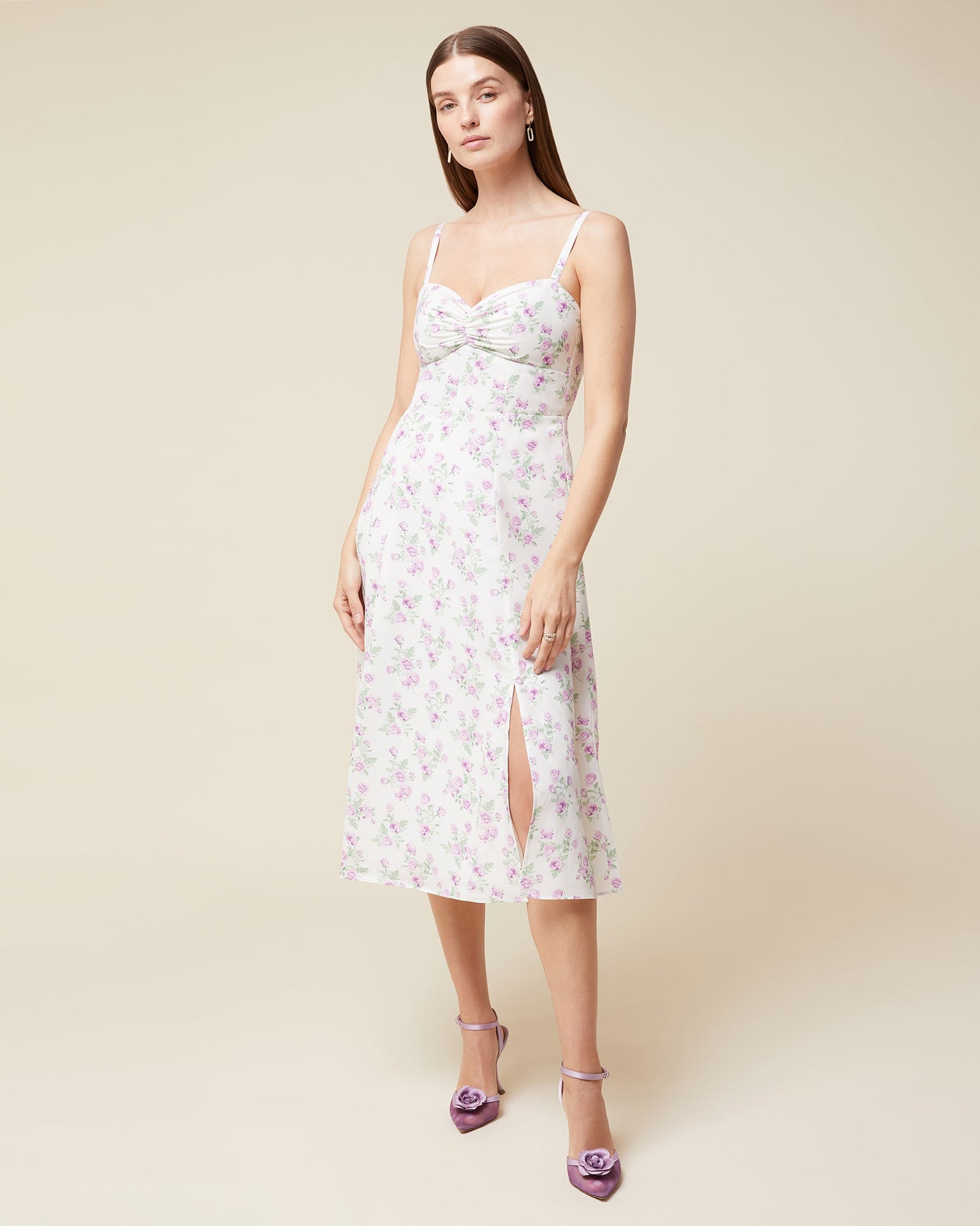 Ruched Cup Midi Dress | Ivory Orchid