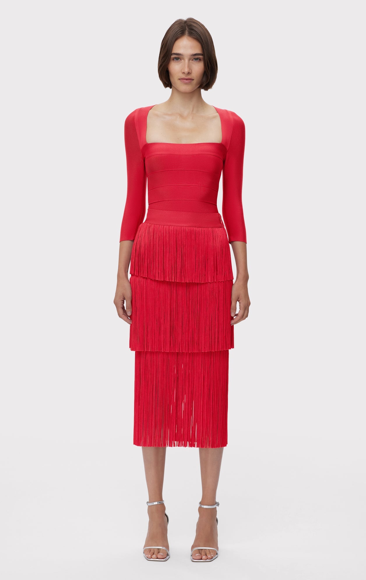 Icon Layered Fringe Midi Skirt | Rio Red