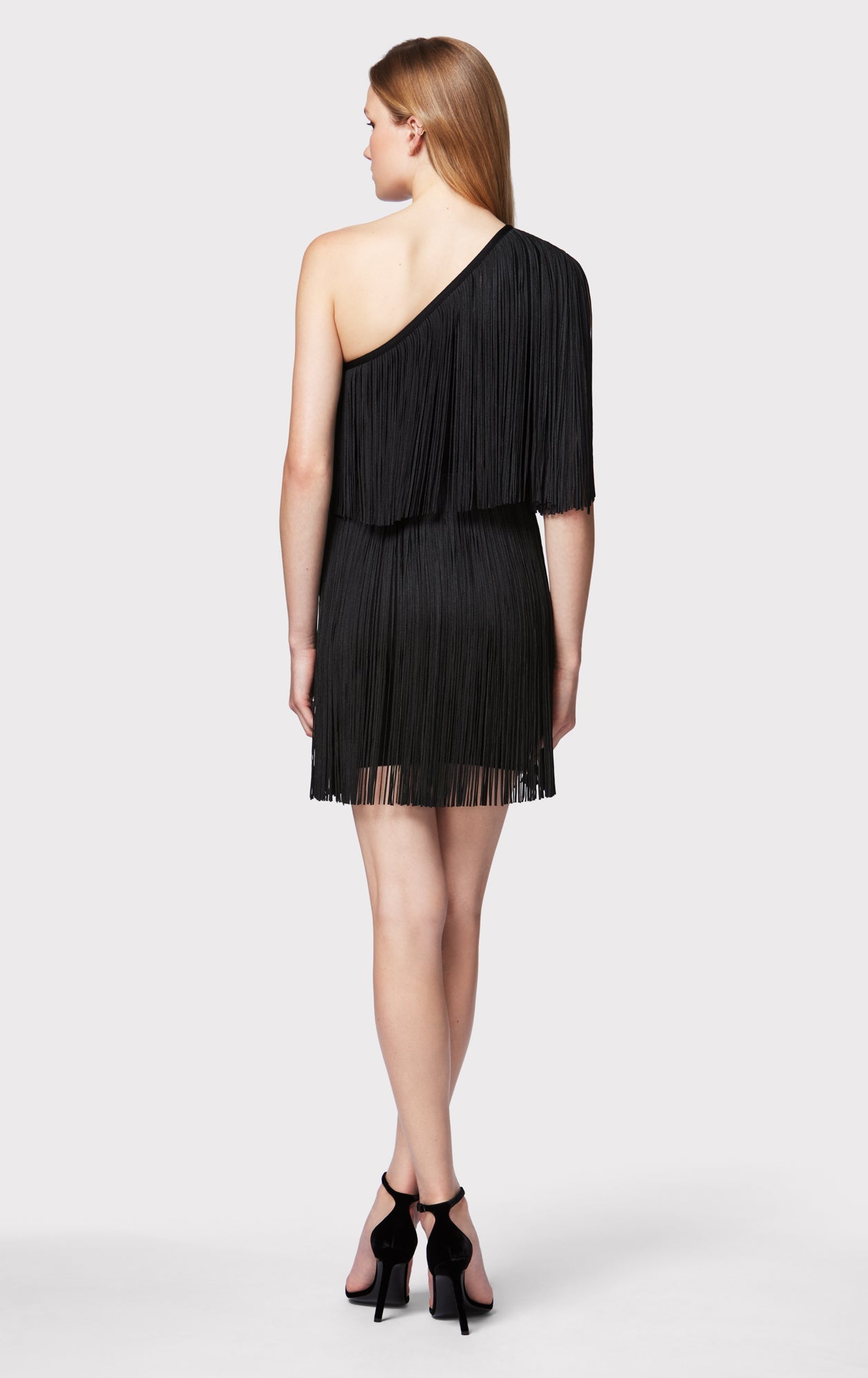 One Shoulder Mini Fringe Dress | Black