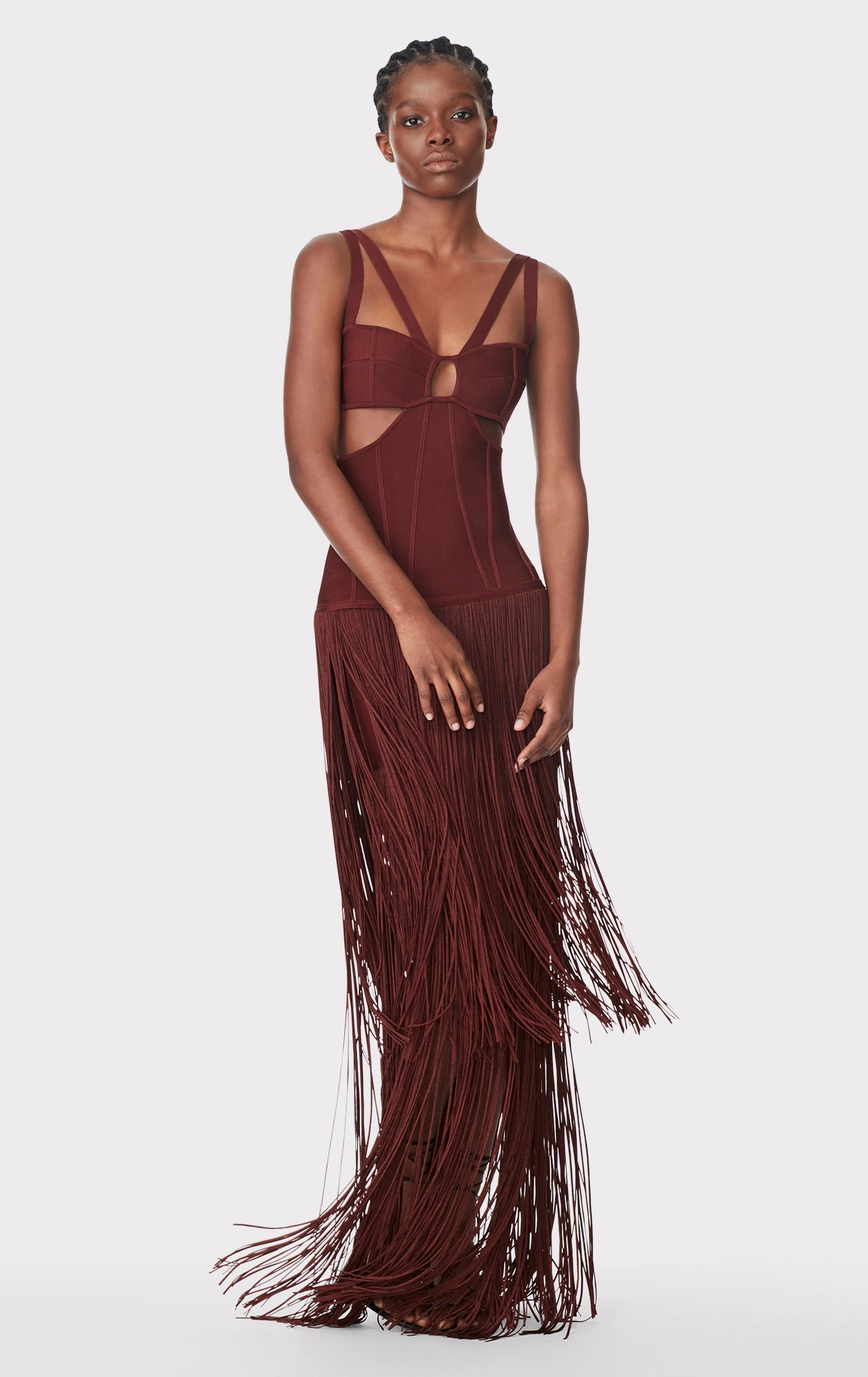 Strappy Fringe Gown With Cut Out | Mahogany