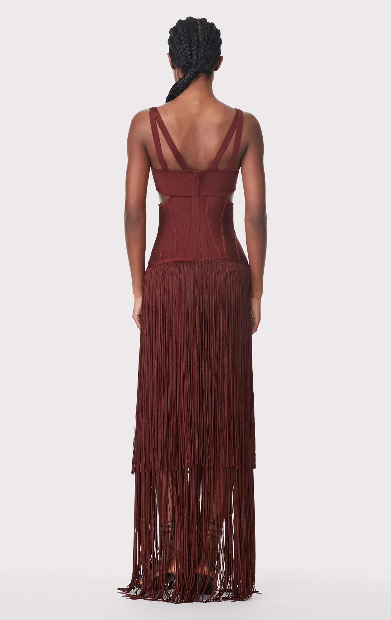 Strappy Fringe Gown With Cut Out | Mahogany