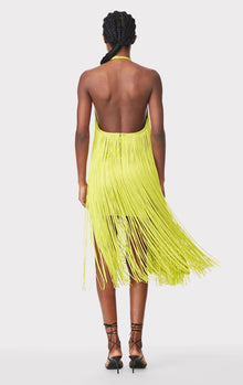 Fringed Halter Midi Dress | Chartreuse