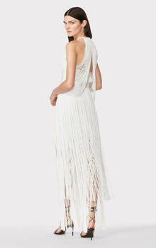 Draped Fringe Asymmetrical Gown | Alabaster