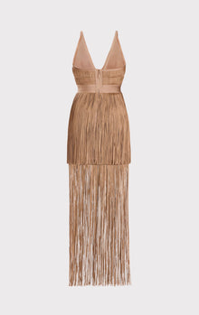 Plunging Fringe Gown | Toffee