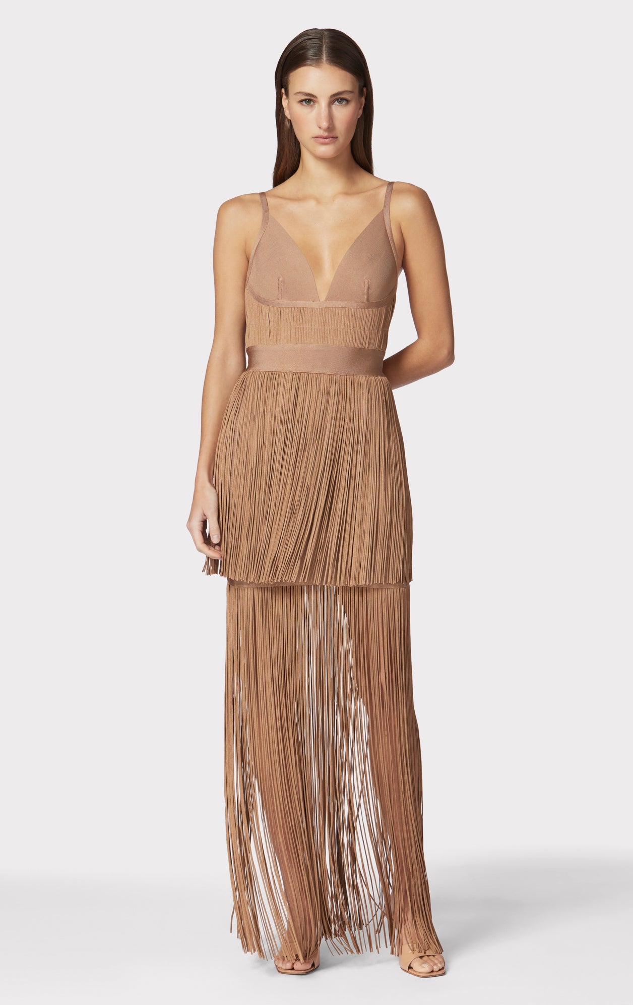 Plunging Fringe Gown | Toffee