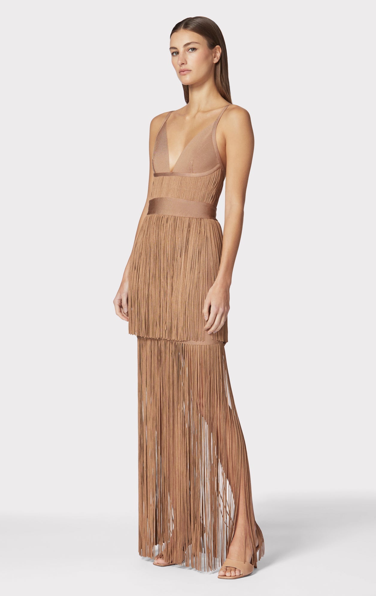 Plunging Fringe Gown | Toffee