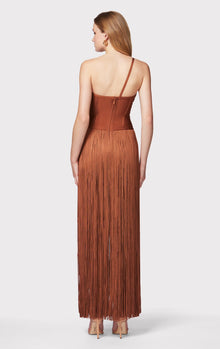 Draped Fringe One Shoulder Gown | Ginger