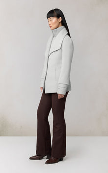 Frieda Coat With Bib In Wool | Stone Blue Heather