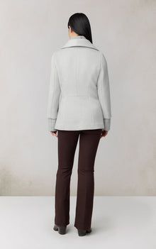 Frieda Coat With Bib In Wool | Stone Blue Heather